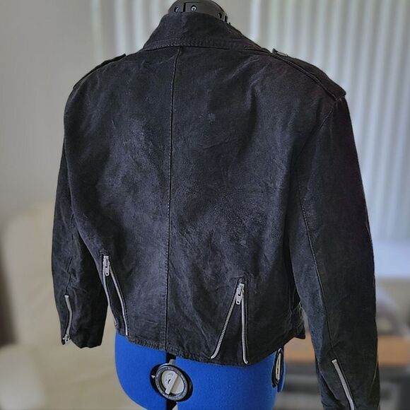 Vtg 90s Cosa Nova black nubuck leather belted moto jacket - Picture 5 of 15